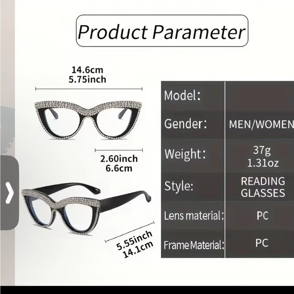 Black Rhinestone Cat Eye Reading Glasses